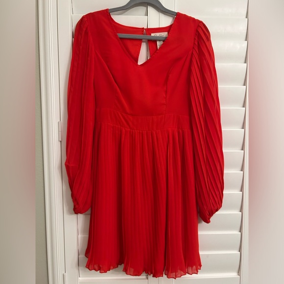 Jessica Simpson Dresses & Skirts - Jessica Simpson Red Pleated Long Sleeve Dress